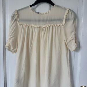 Miu Miu Cream Ruffle Yoke Short Sleeve Blouse
